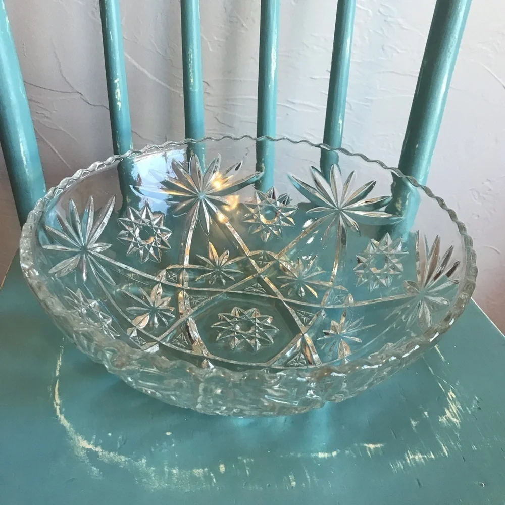 Anchor Hocking ‘Star of David’ Crystal Punch Bowl vintage‎